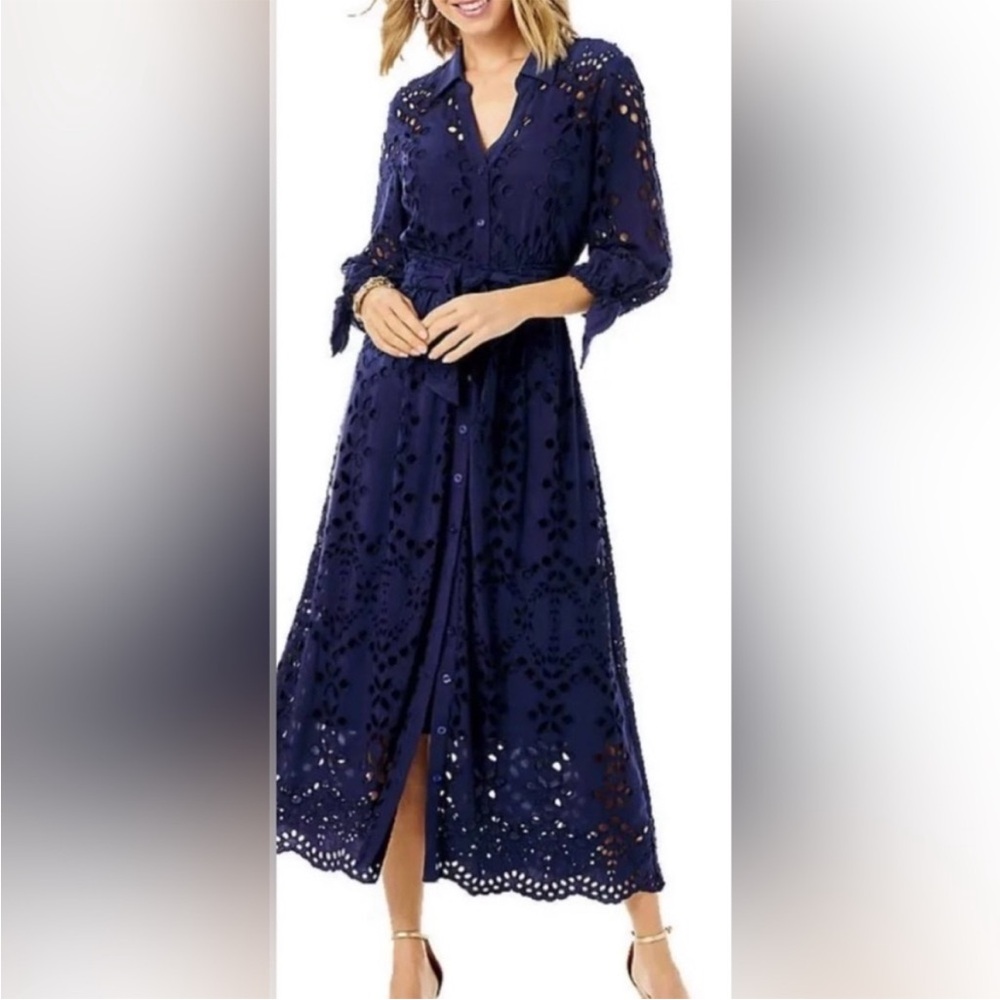 Lilly Pulitzer Amrita Midi Eyelet Dress with Tie Waist